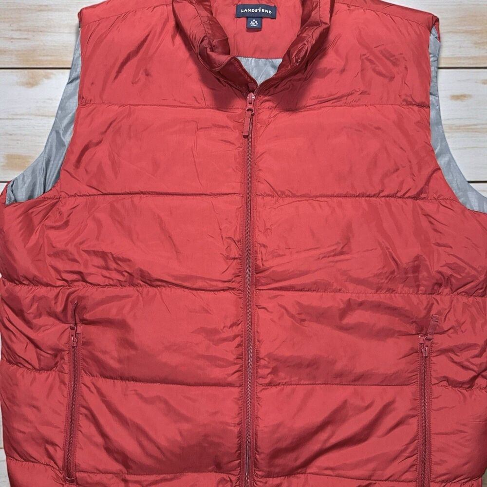 Lands End Mens Goose Down Puffer Vest Red XL (46-48) Full Zip